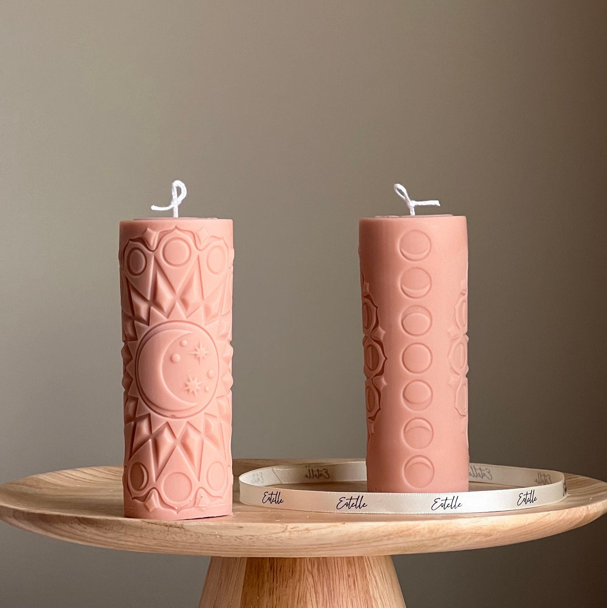 Moon Mandala Pillar Candle | Handmade Soy Wax Decorative Candle-2