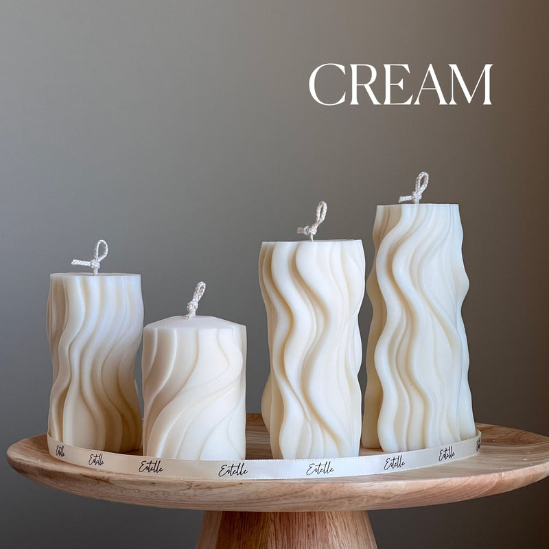 Ribbed Wavy Pillar Candle Set | Unscented Soy Wax, Home Decor-3