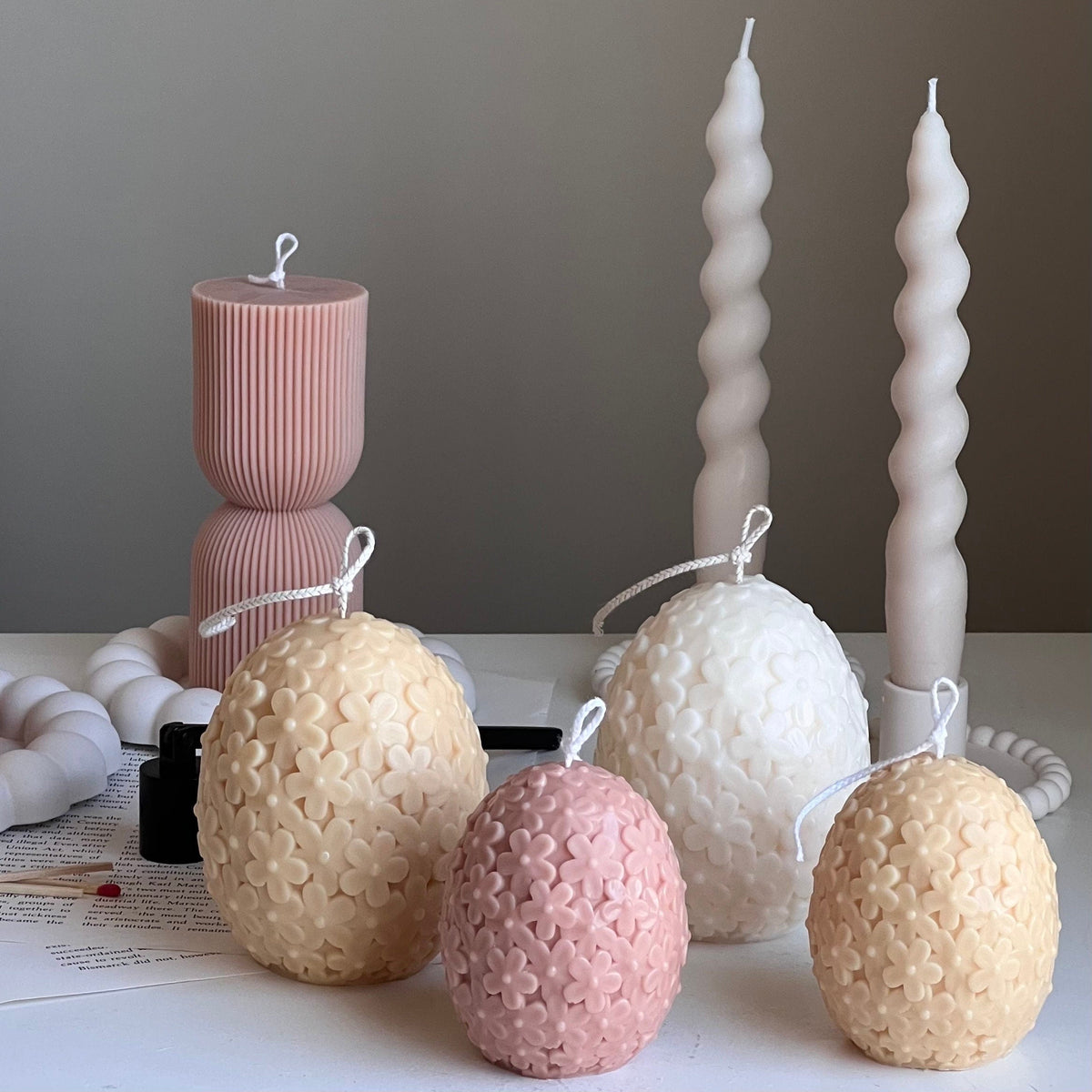 Easter Flower Egg Candle: Handmade Soy Wax Spring Decor-1