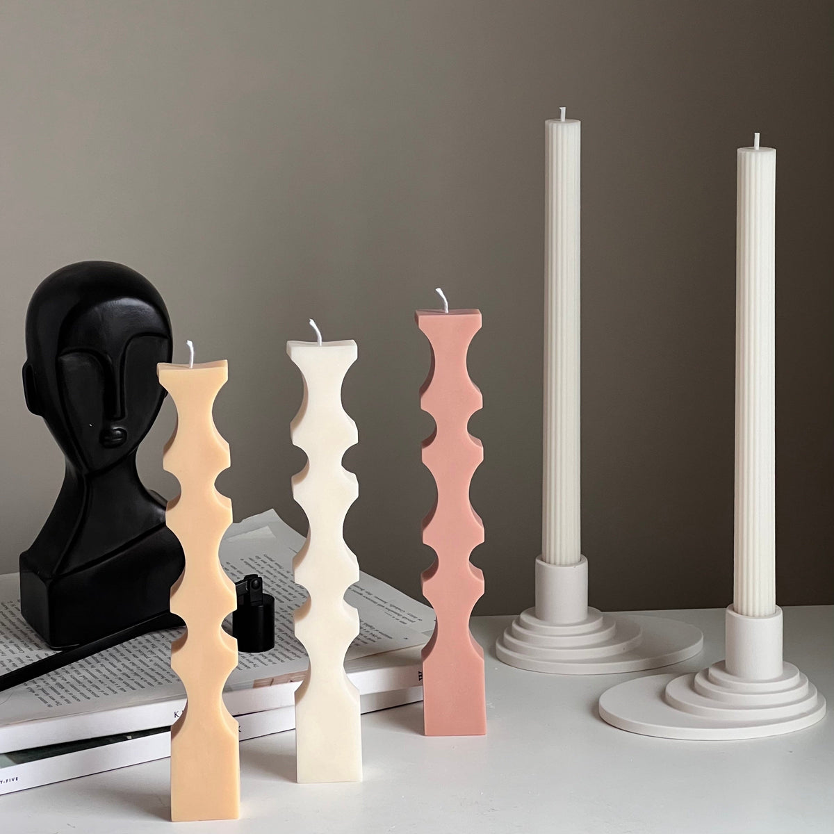Greko Geometric Soy Wax Candle: Decorative Column Pillar Candle-1