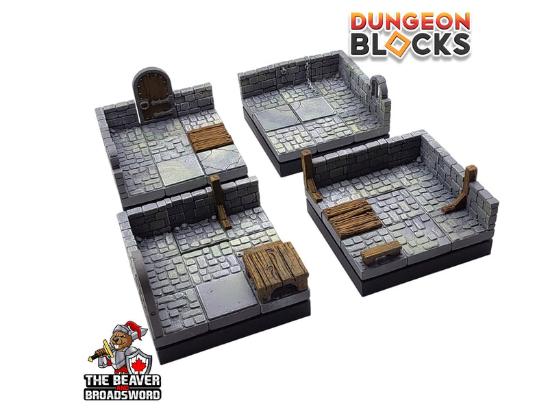 Dungeon Blocks 40pc Starter Room - Dungeon Theme - No Clips or Magnets! | DnD | Pathfinder | Tiles | Pack | Miniature | Mini | Set | Kit-4