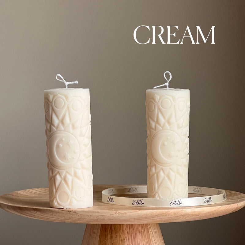 Moon Mandala Pillar Candle | Handmade Soy Wax Decorative Candle-5