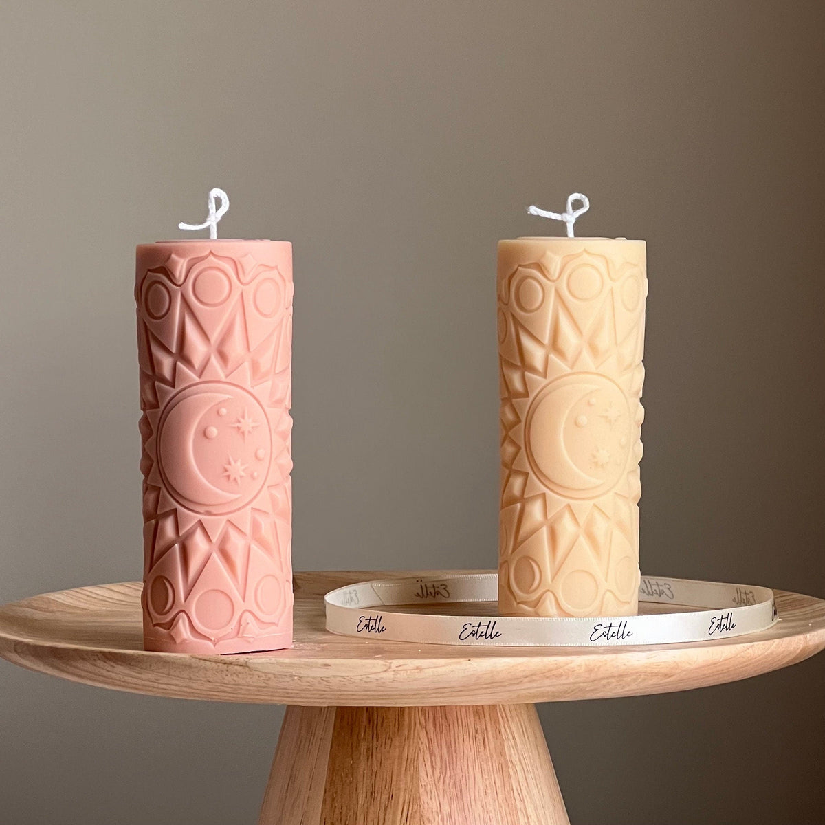 Moon Mandala Pillar Candle | Handmade Soy Wax Decorative Candle-1