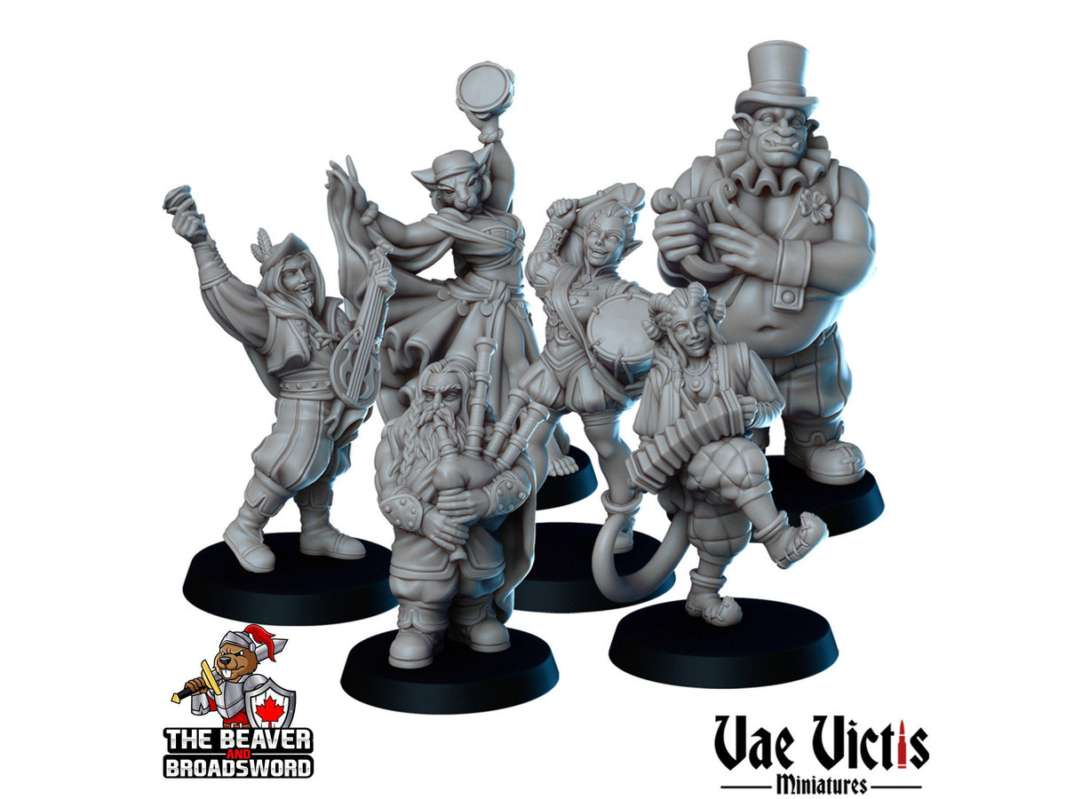 The Tavern Band Mini Set - Vae Victis | Bard | Human | Tabaxi | Tiefling | Ogre | Bundle | Musician | Wargaming | Pathfinder | inn, Villager