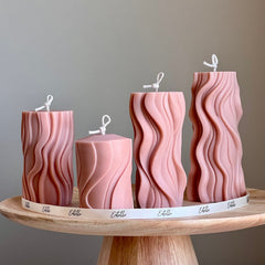 Ribbed Wavy Pillar Candle Set | Unscented Soy Wax, Home Decor-1