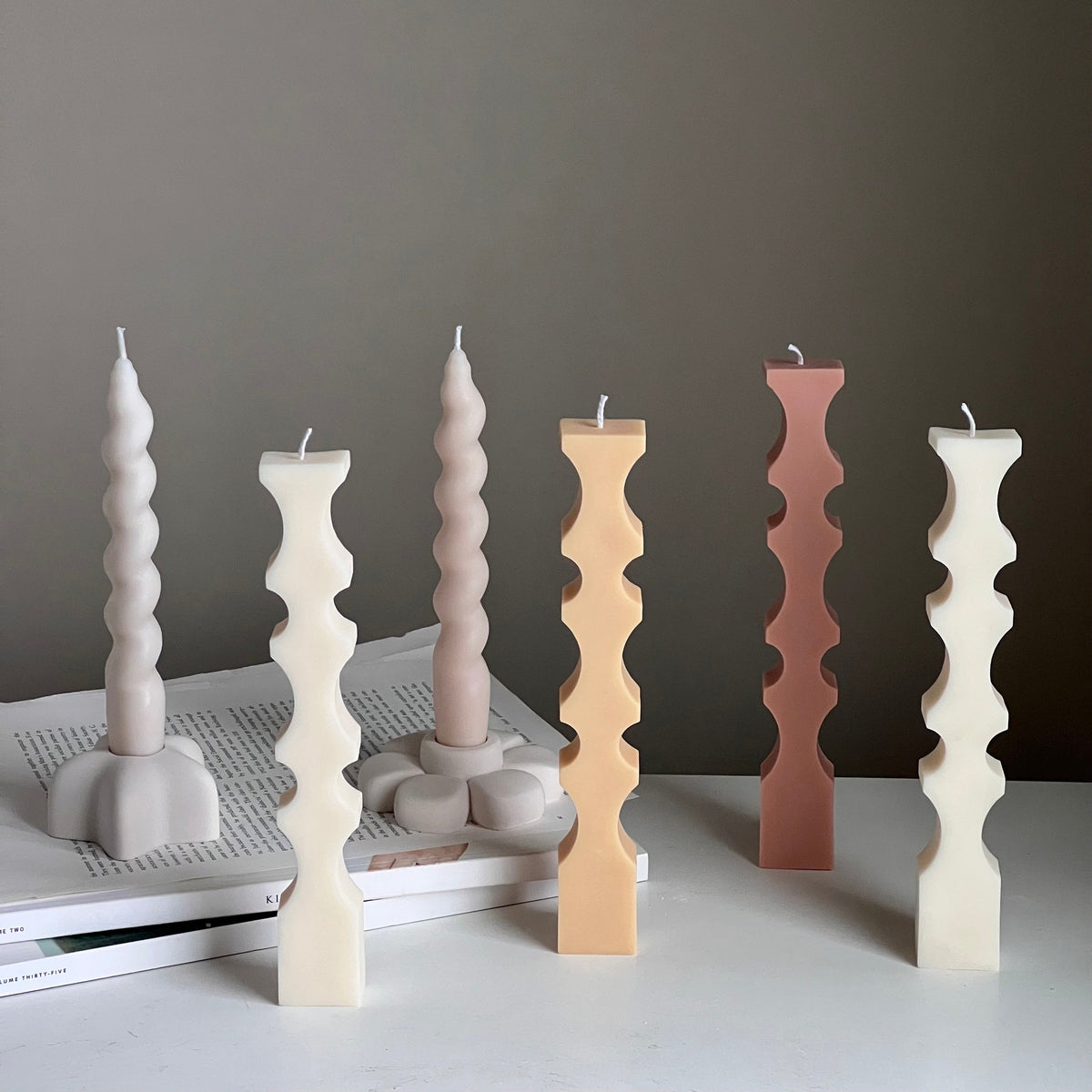 Greko Geometric Soy Wax Candle: Decorative Column Pillar Candle-4