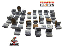 Dungeon Blocks 40pc Starter Room - Dungeon Theme - No Clips or Magnets! | DnD | Pathfinder | Tiles | Pack | Miniature | Mini | Set | Kit-5