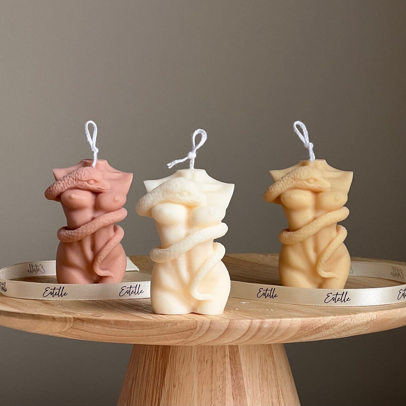 Handmade Soy Wax Female Body Candle with Snake-1
