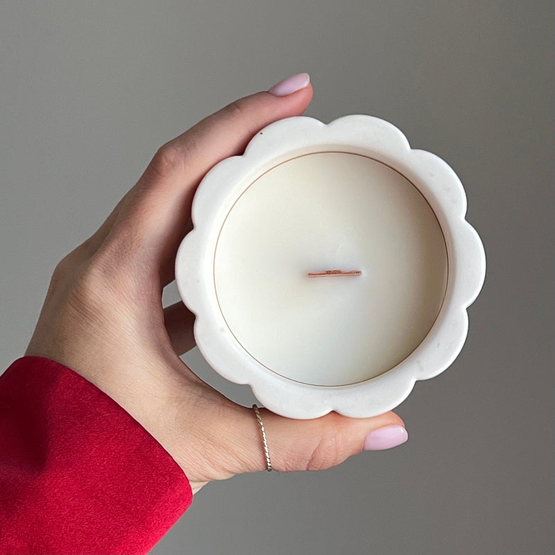 Handmade Flower Soy Wax Candle in Jesmonite Flower Jar with Wood Wick-6