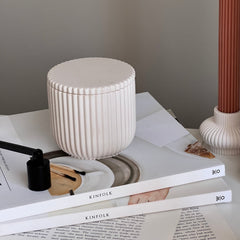 Handmade Ribbed Jar Soy Candle | Wood Wick, Jesmonite Vessel-4