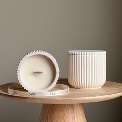 Handmade Ribbed Jar Soy Candle | Wood Wick, Jesmonite Vessel-1