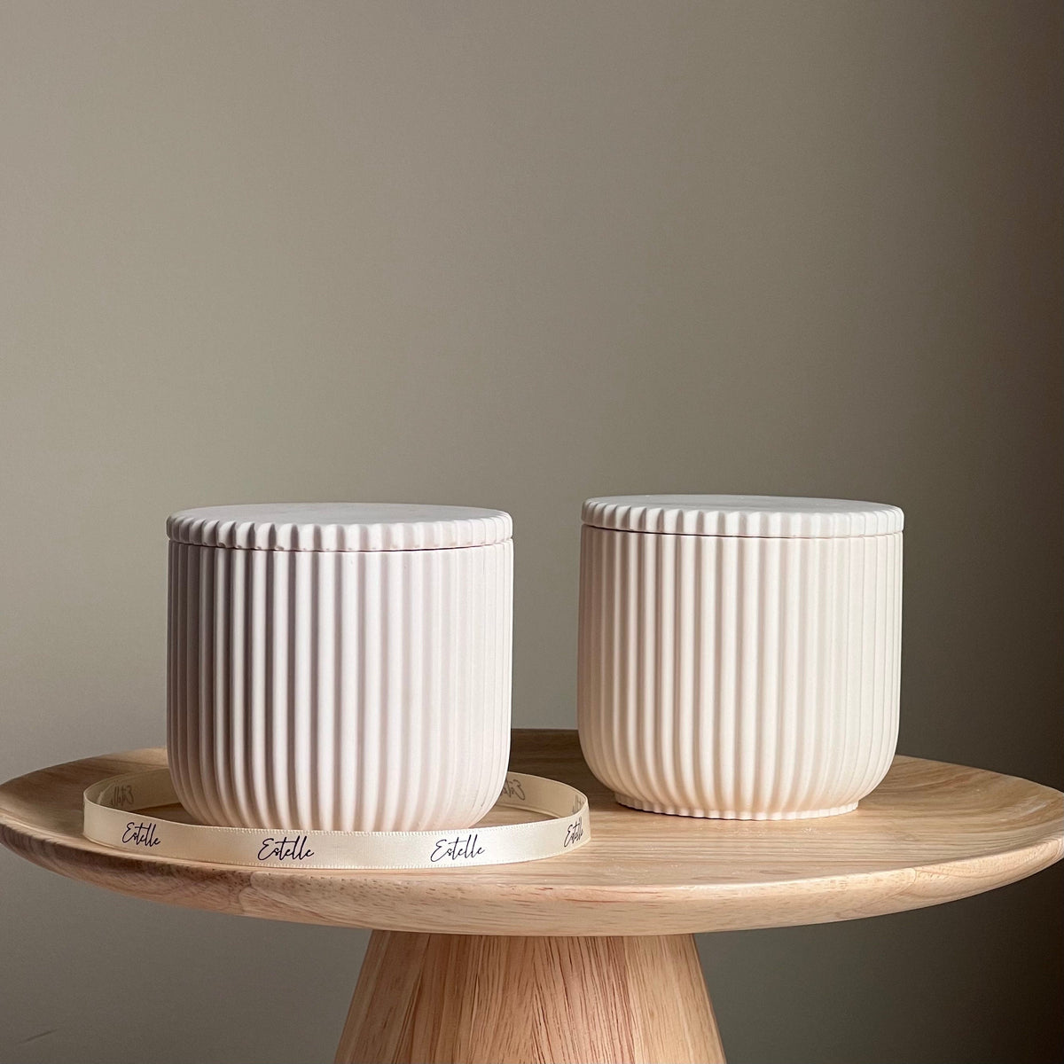 Handmade Ribbed Jar Soy Candle | Wood Wick, Jesmonite Vessel-2