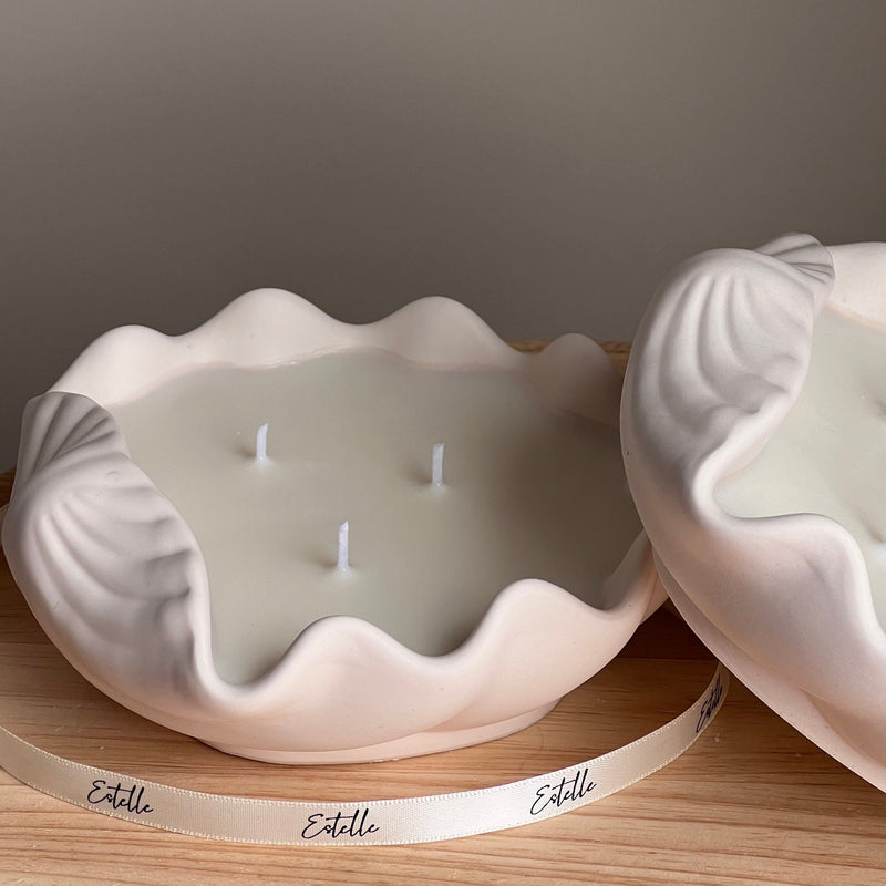 Clam Shell Soy Wax Candle in Jesmonite Vessel: Handmade Scented Candle-5