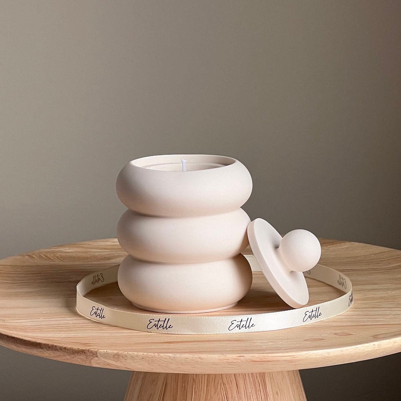 Donut Jar Soy Candle: Wood Wick, Jesmonite Vessel, Handmade-3