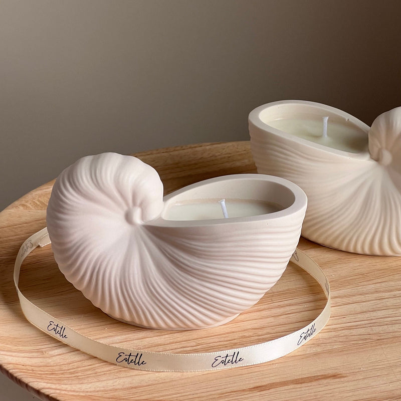 Sea Shell Soy Wax Candle in Jesmonite Vessel: Handmade Scented Candle-2