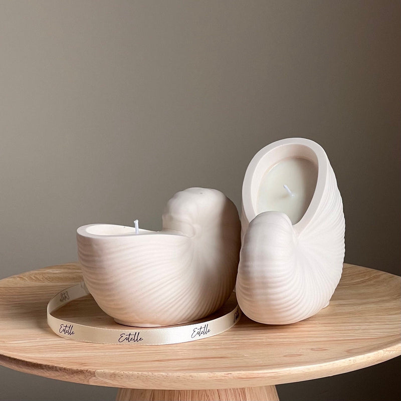 Sea Shell Soy Wax Candle in Jesmonite Vessel: Handmade Scented Candle-3
