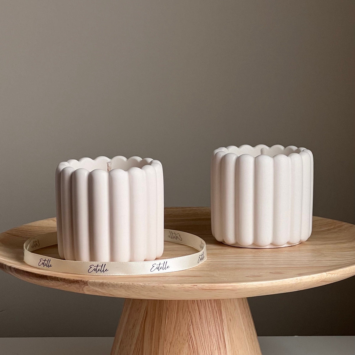Ribbed Jesmonite Jar Soy Candle: Handmade Scented Container Candle-2