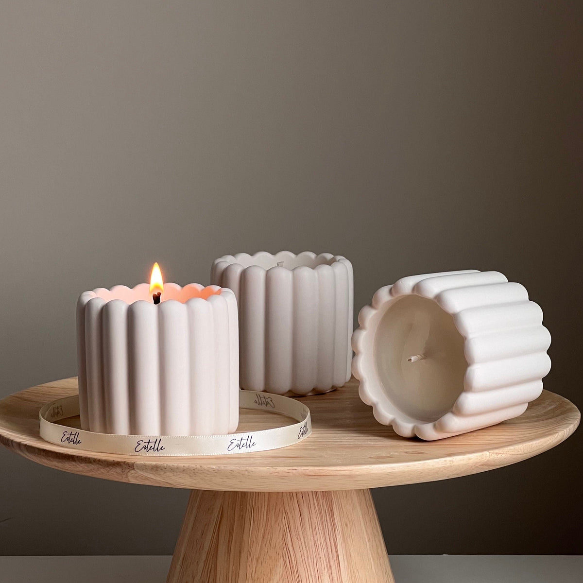 Ribbed Jesmonite Jar Soy Candle: Handmade Scented Container Candle-3