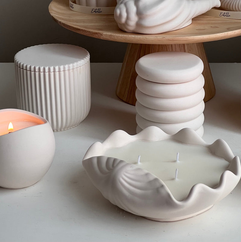 Handmade Ribbed Jar Soy Candle | Wood Wick, Jesmonite Vessel-8