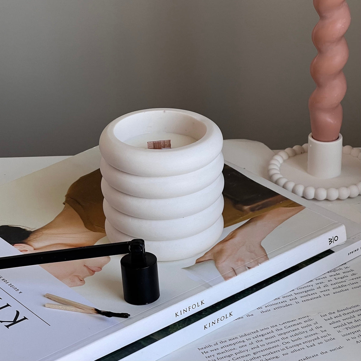 Donut Jar Soy Wax Candle | Wood Wick, Jesmonite Vessel-3