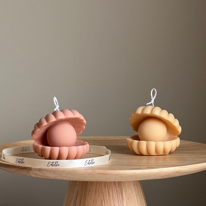 Sea Shell Soy Candle | Faux Pearl, Clam Shell Decor-1