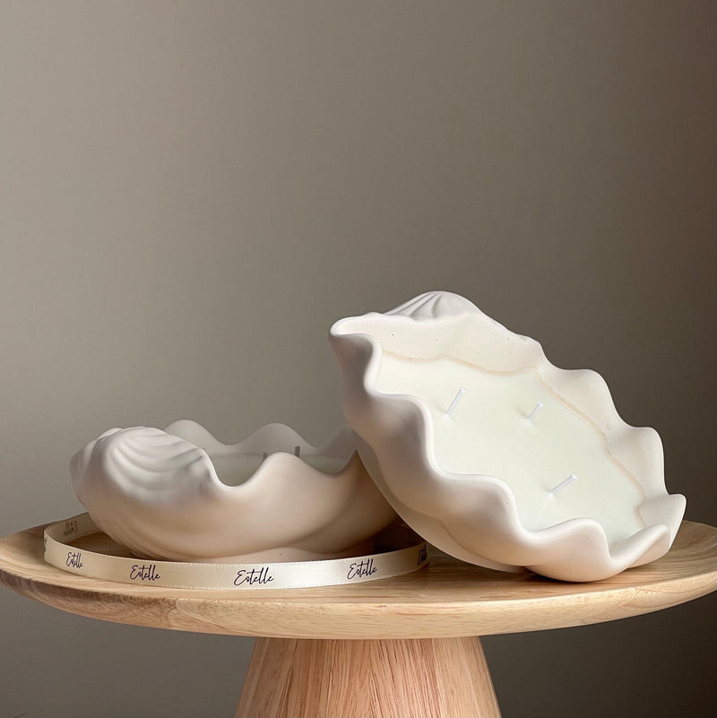 Clam Shell Soy Wax Candle in Jesmonite Vessel: Handmade Scented Candle-2