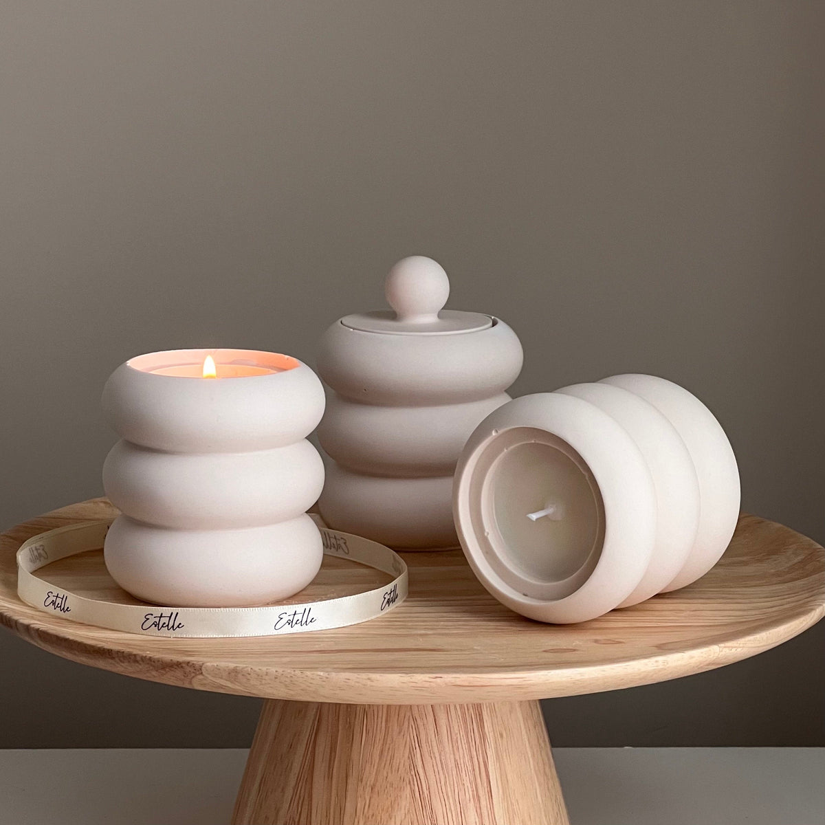Donut Jar Soy Candle: Wood Wick, Jesmonite Vessel, Handmade-4
