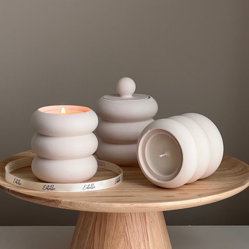Donut Jar Soy Candle: Wood Wick, Jesmonite Vessel, Handmade-4