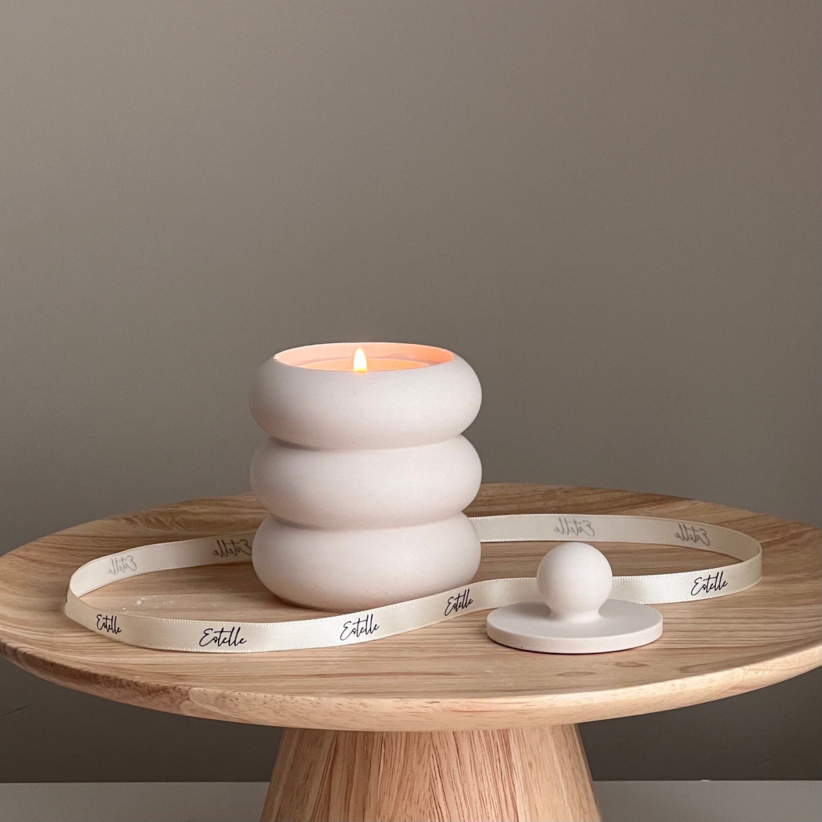 Donut Jar Soy Candle: Wood Wick, Jesmonite Vessel, Handmade