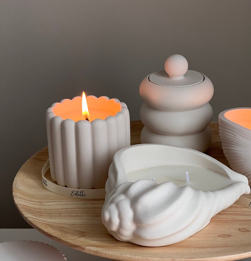 Ribbed Jesmonite Jar Soy Candle: Handmade Scented Container Candle-5