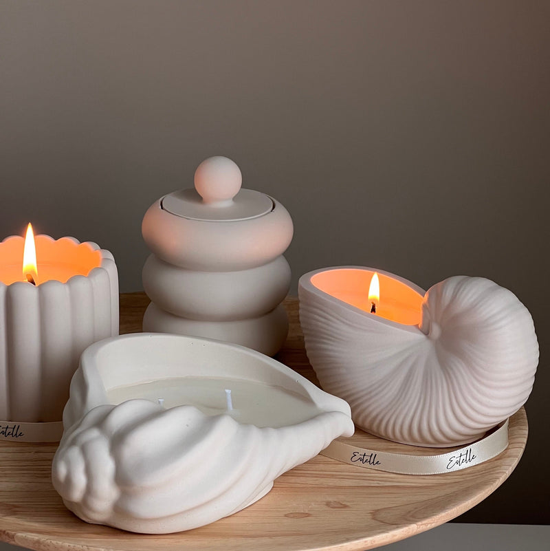 Sea Shell Soy Wax Candle in Jesmonite Vessel: Handmade Scented Candle-5