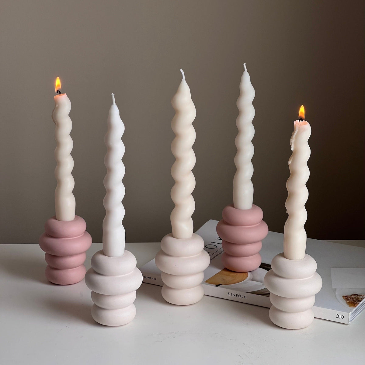 Donut Jesmonite Candlestick Holder: Minimalist Wedding Decor-1