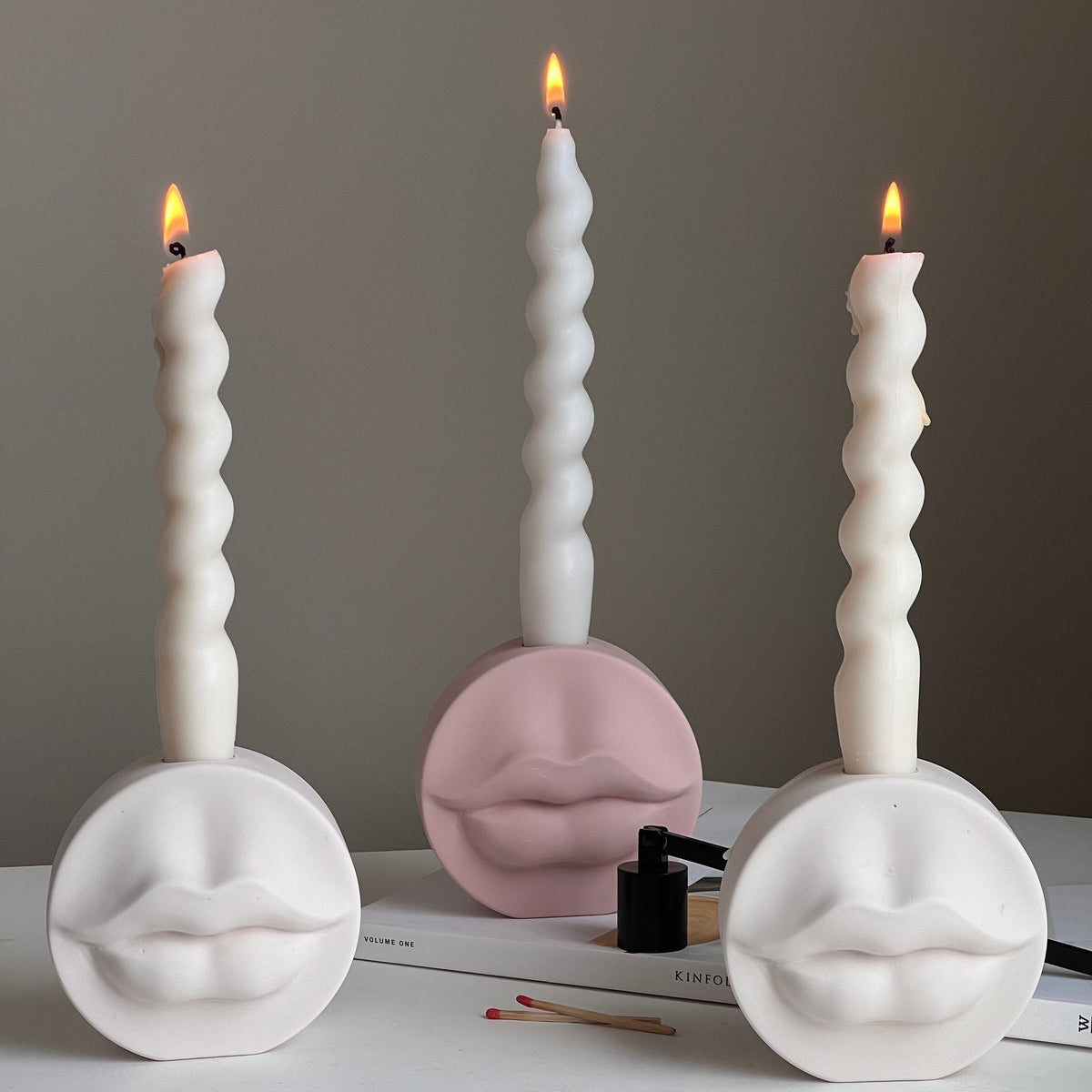 Lips Jesmonite Candlestick Holder: Handmade Wedding Decor-1