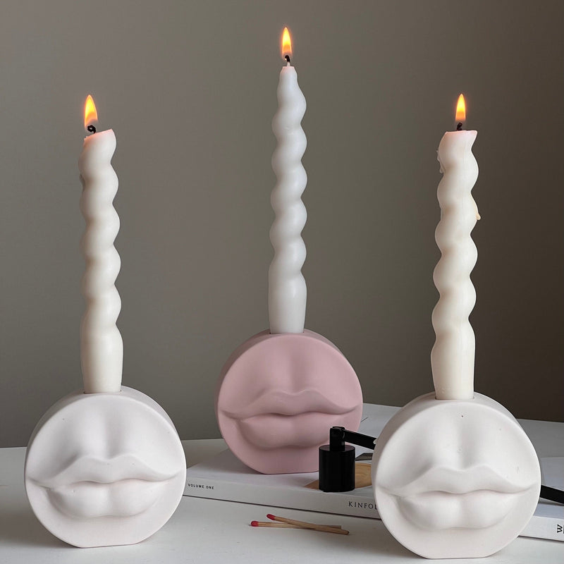 Lips Jesmonite Candlestick Holder: Handmade Wedding Decor-1
