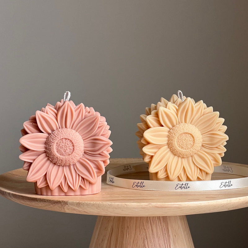 Handmade Sunflower Candle: Vegan Soy Pillar Candle, Home Decor-1