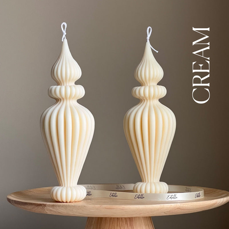 Handmade Ribbed Vase Candle: Vegan Soy Pillar Candle, Boho Home Decor-3