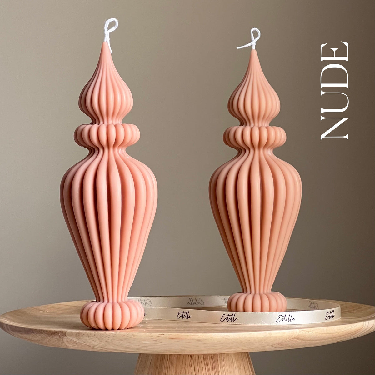 Handmade Ribbed Vase Candle: Vegan Soy Pillar Candle, Boho Home Decor-2