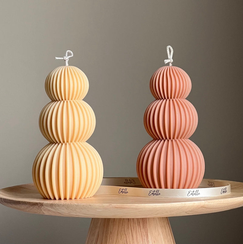 Ribbed Wavy Soy Pillar Candle | Sculptural Home Decor-1