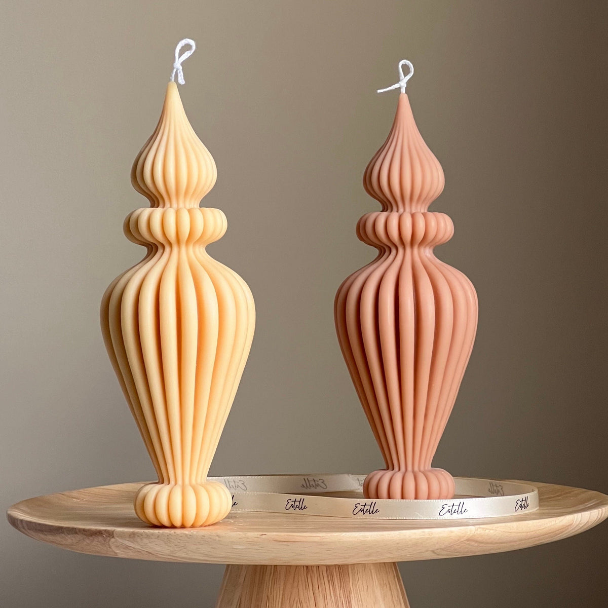 Handmade Ribbed Vase Candle: Vegan Soy Pillar Candle, Boho Home Decor-1