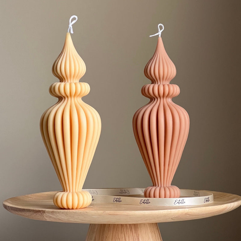 Handmade Ribbed Vase Candle: Vegan Soy Pillar Candle, Boho Home Decor-1