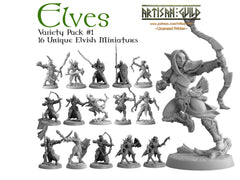 DnD 16 Elf Mini Variety Pack #1  - Artisan Guild | Elves | Ranger | Fighter | Rogue | Bundle | Pack | Barbarian | Wood | High | Drow | Unit-1