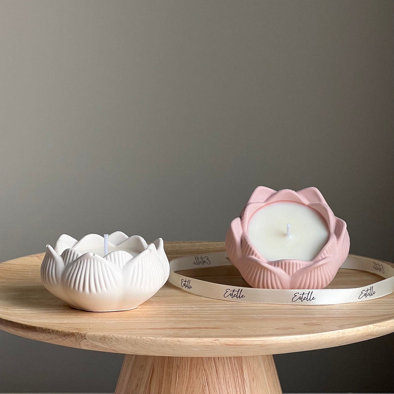 Lotus Jar Soy Wax Candle: Handmade Jesmonite Vessel, Wood Wick-1
