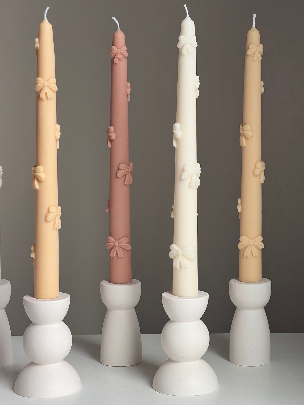 Handmade Soy Wax Taper Candle: Ribbon Decor, Dinner Centerpiece-2