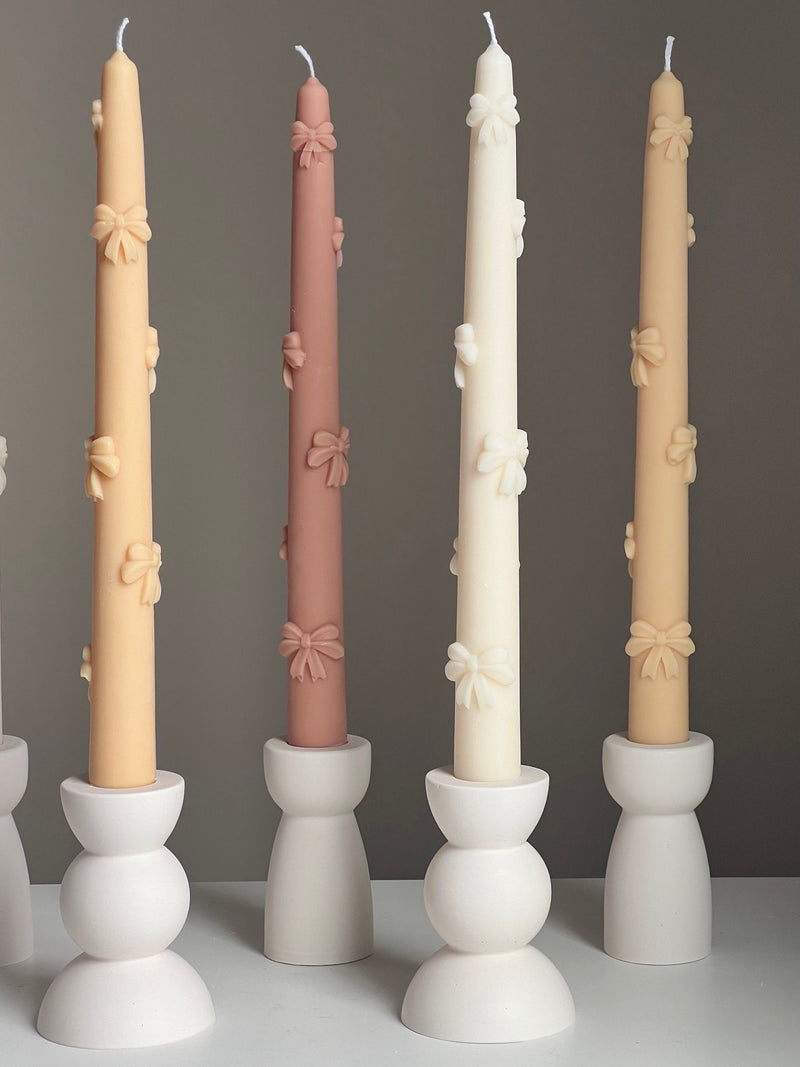 Handmade Soy Wax Taper Candle: Ribbon Decor, Dinner Centerpiece-2