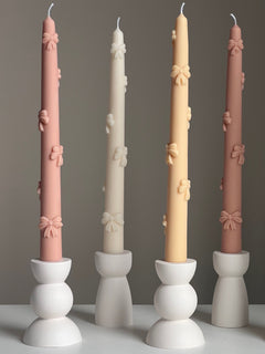 Handmade Soy Wax Taper Candle: Ribbon Decor, Dinner Centerpiece-4