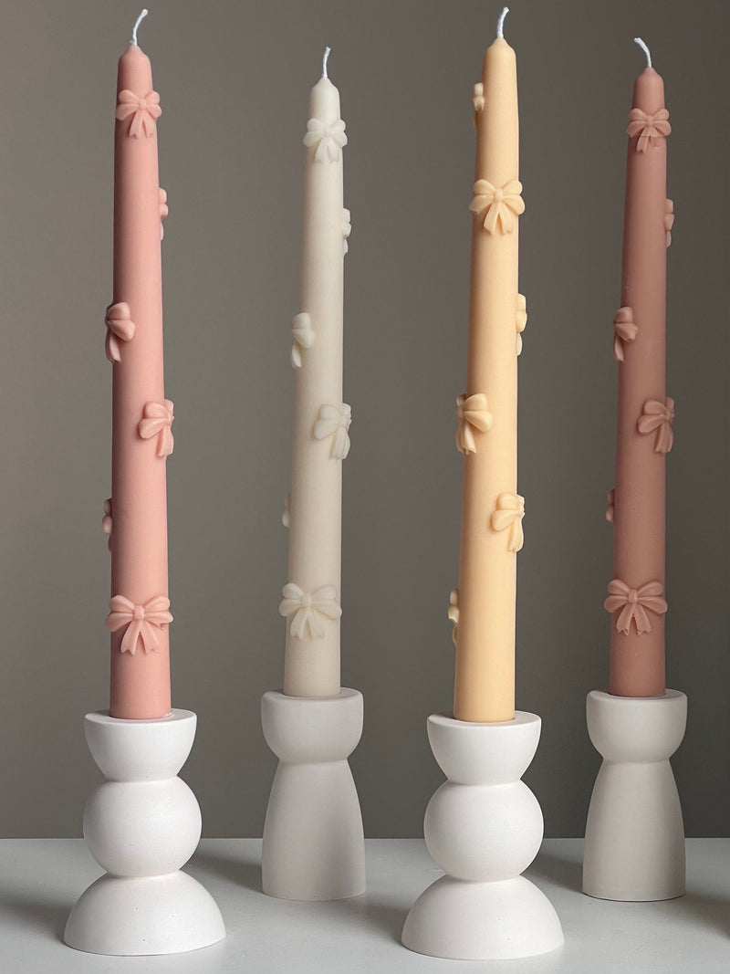 Handmade Soy Wax Taper Candle: Ribbon Decor, Dinner Centerpiece-4