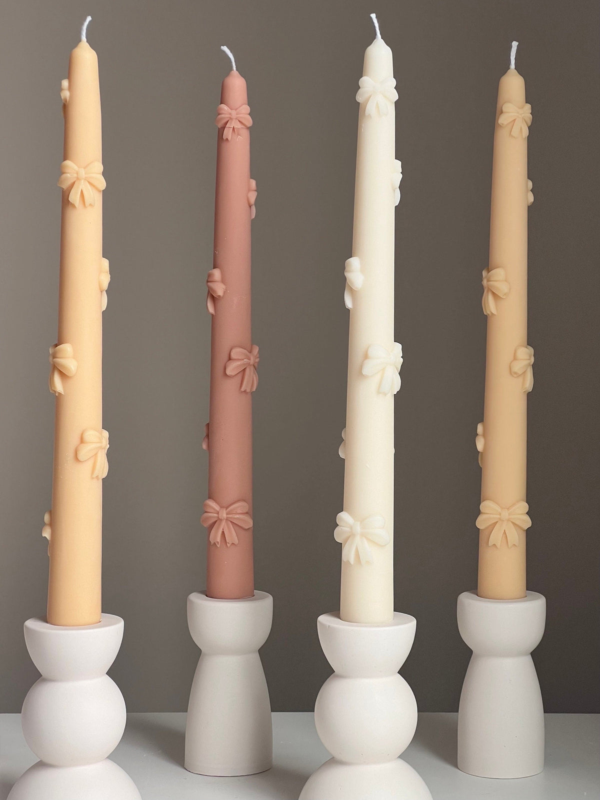 Handmade Soy Wax Taper Candle: Ribbon Decor, Dinner Centerpiece-5