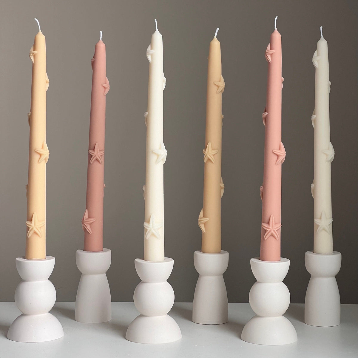 Handmade Starfish Soy Wax Taper Candle: Coastal Decor-1