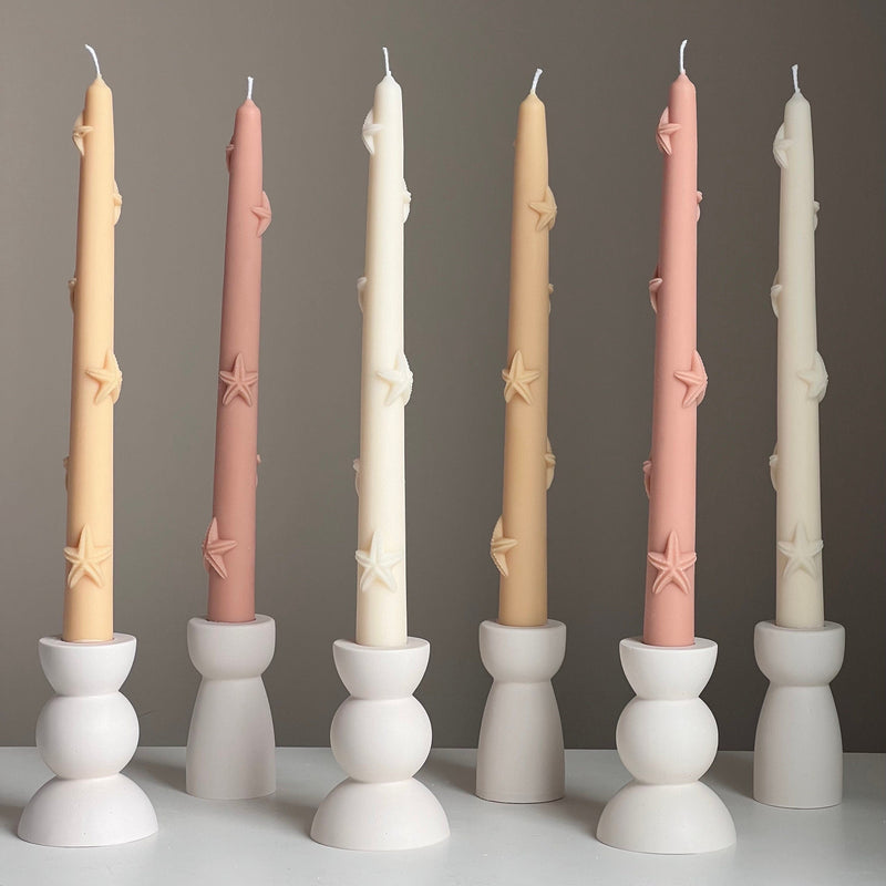 Handmade Starfish Soy Wax Taper Candle: Coastal Decor-1
