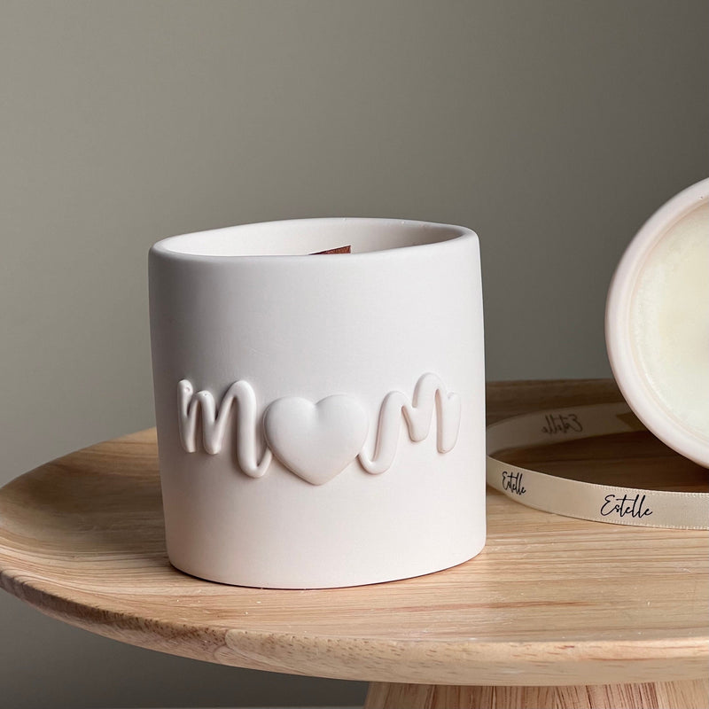 Handmade Soy Wax Candle: Jesmonite Vessel, Wood Wick - Mom Jar-2